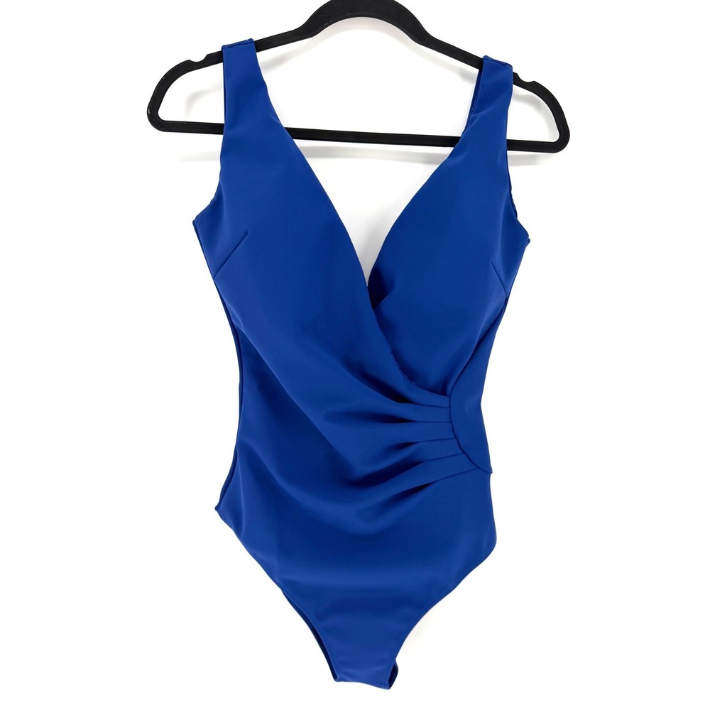 Chiara Boni Swimsuit Wrap Ruched One Piece 6 Blue Coverde-BS Italian Luxury New